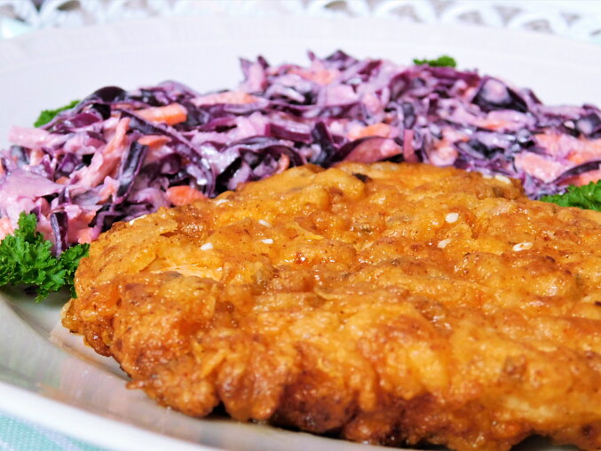 Red Coleslaw with Southern-Style Chicken Cutlets