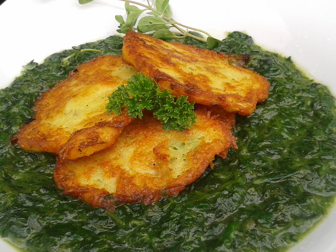 Crisp Brynza Cheese Fritters with Spinach