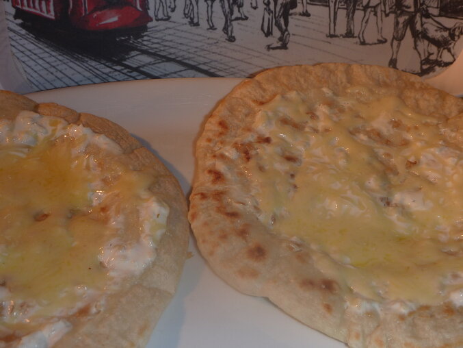Chlebové placky (Czech Pan-Fried Flatbreads) with Sour Cream and Cheese