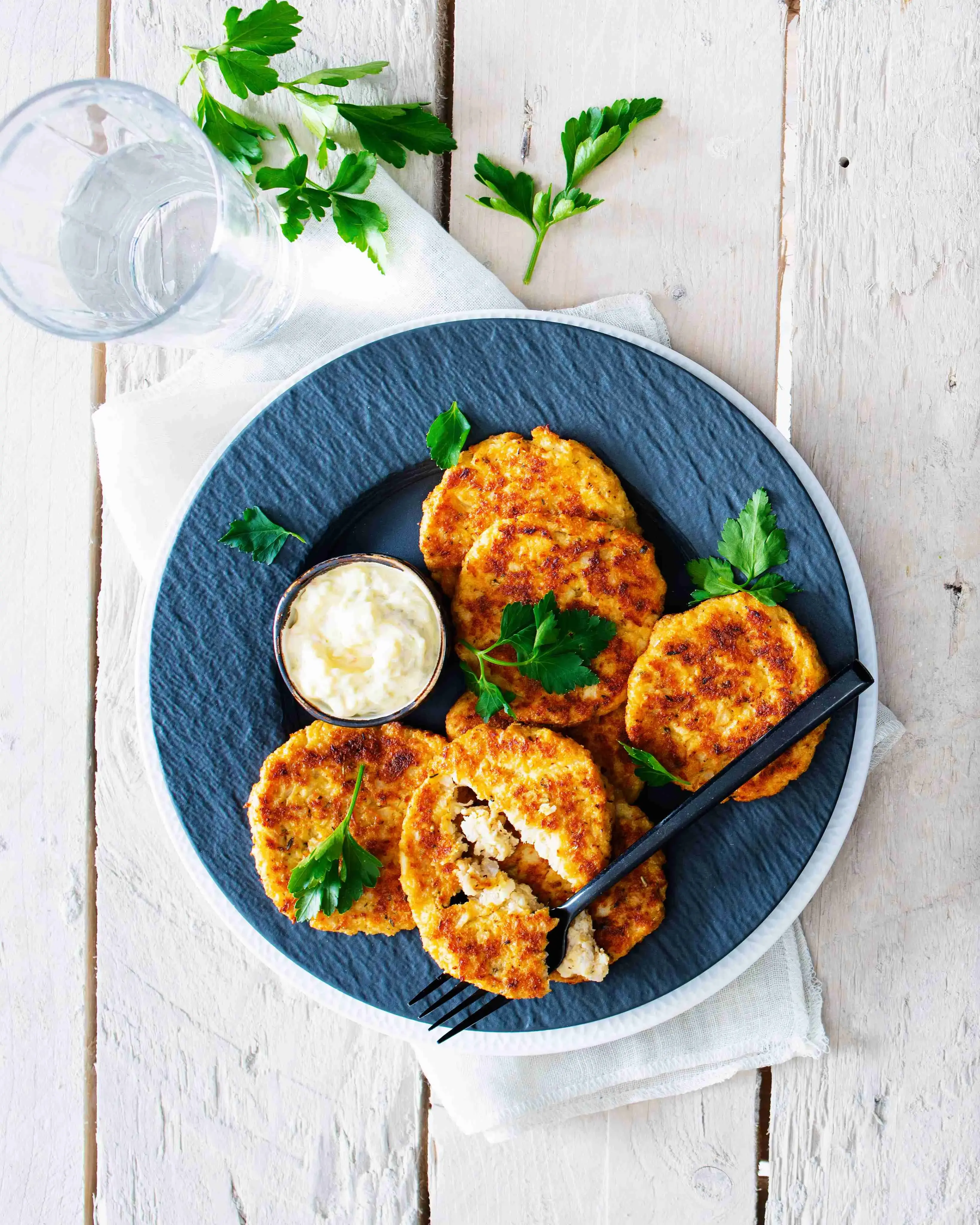Cauliflower Patties with Cheese and Tartar Sauce