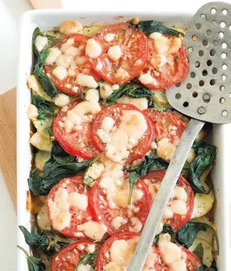 Baked Tomatoes with Potatoes, Basil and Parmesan