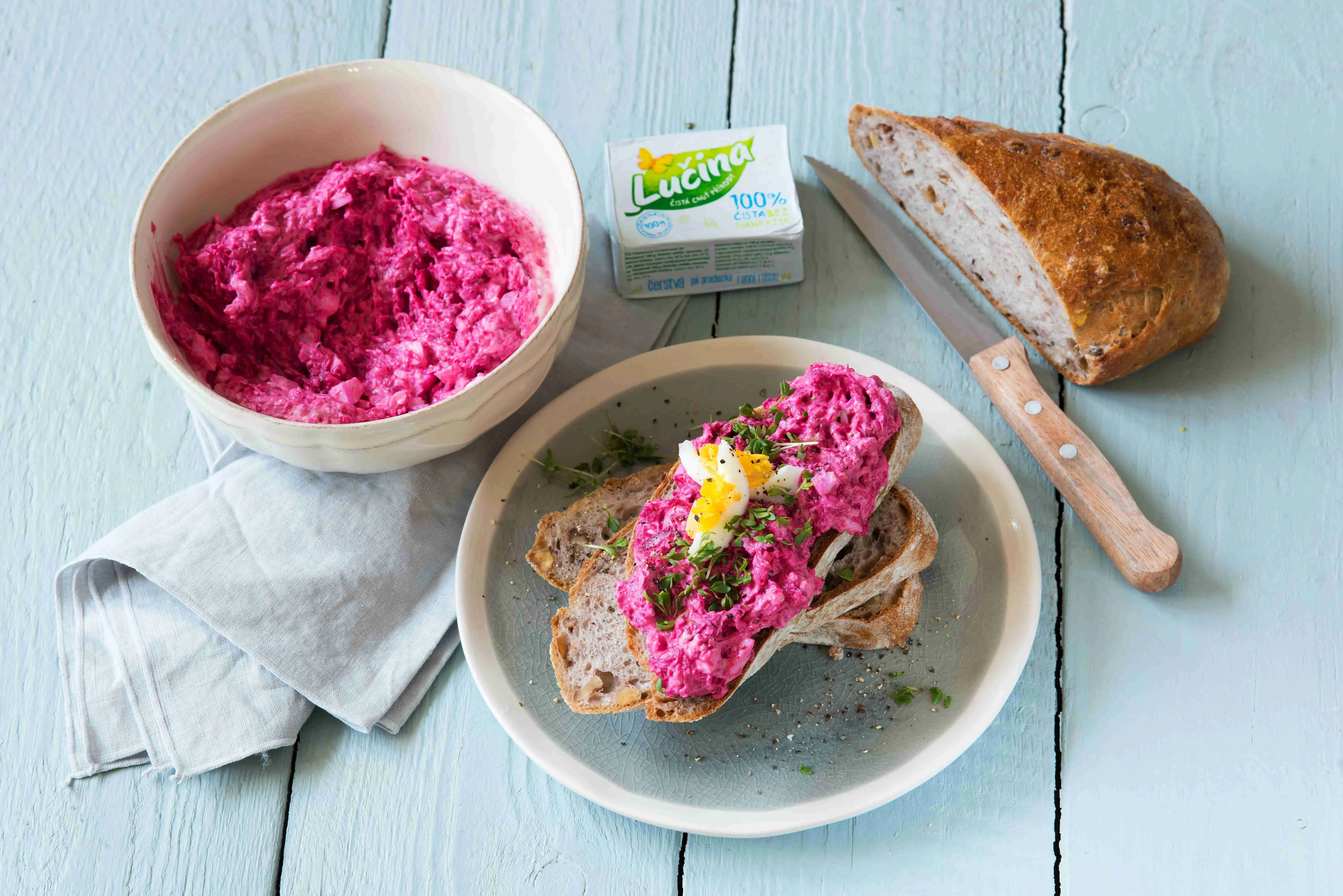 Colorful Egg Spread with Cream Cheese and Beetroot