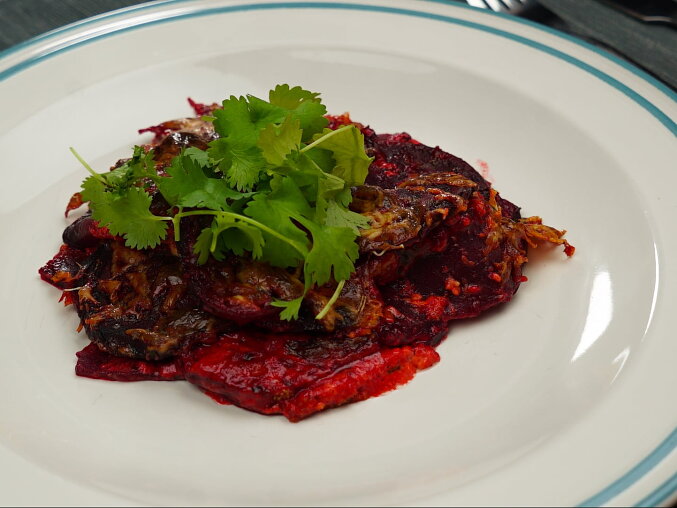 Red Beet Gratin with Cream and Cheese
