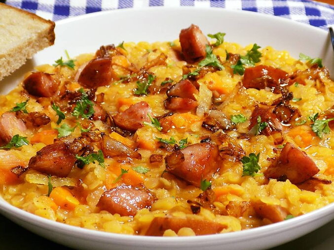 Red Lentils with Spicy Sausage