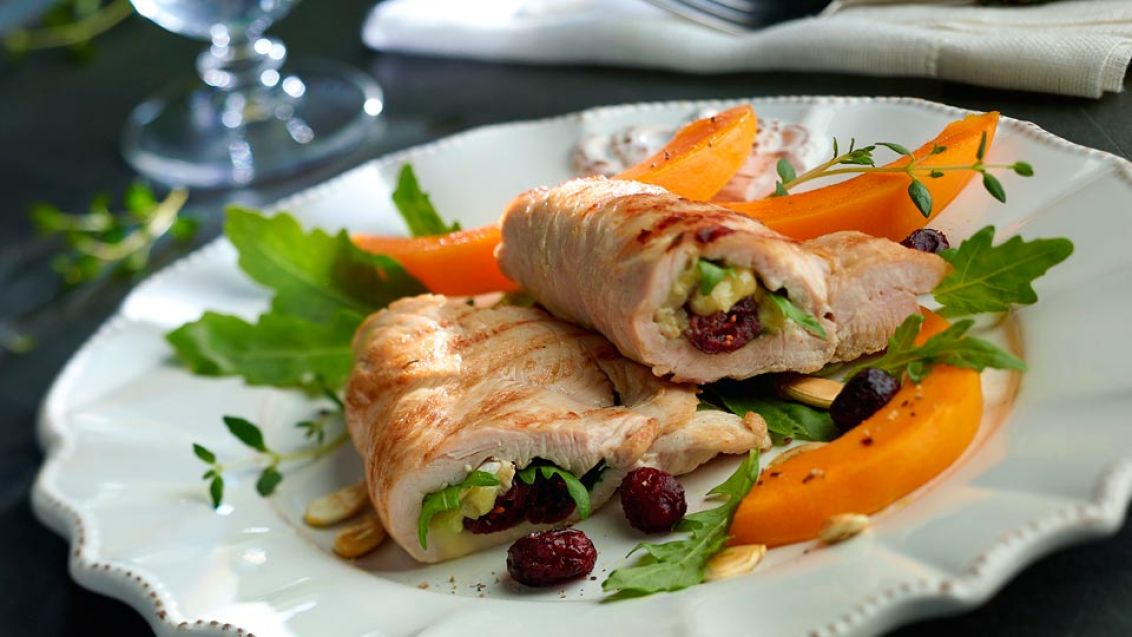 Turkey Breasts Stuffed with Camembert, Rocket and Cranberries
