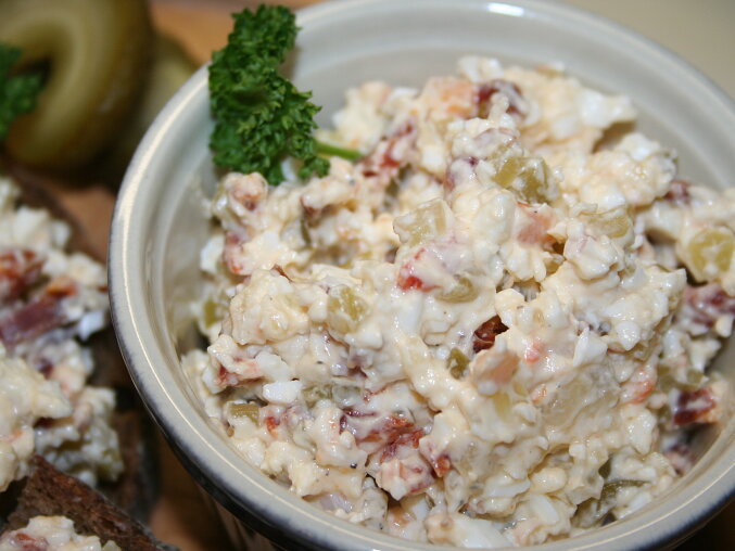 Leftover Egg White Spread with Csabai Sausage and Pickles
