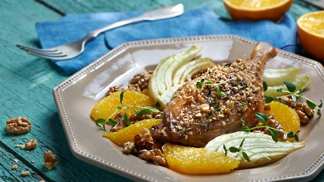 Roast Duck Legs with Baked Fennel and Orange