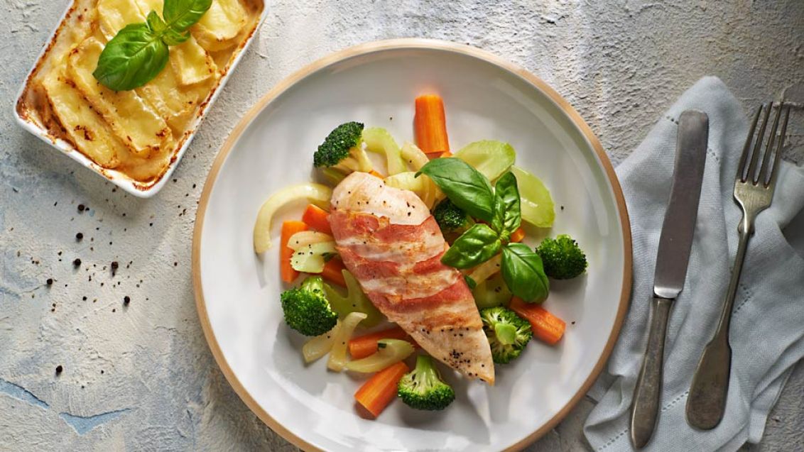 Chicken Breasts with Potato and Camembert Gratin