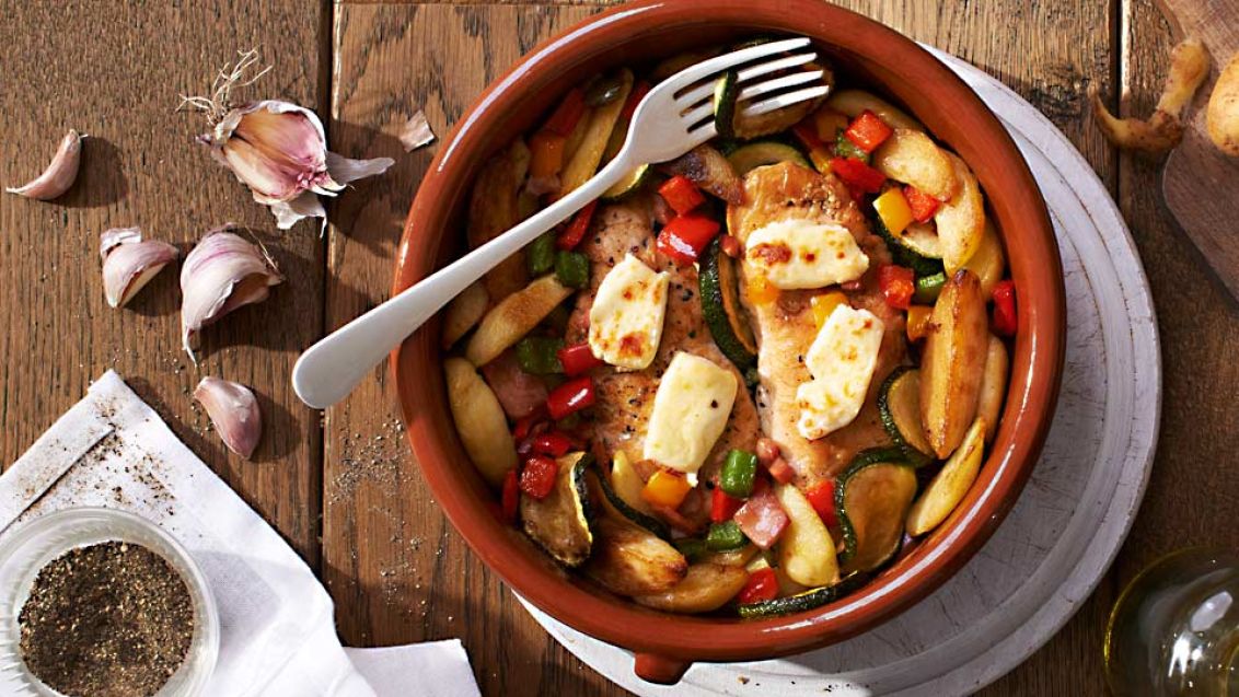 Baked Chicken Breasts with Bryndza (Slovak Sheep Cheese), Ham and Peppers