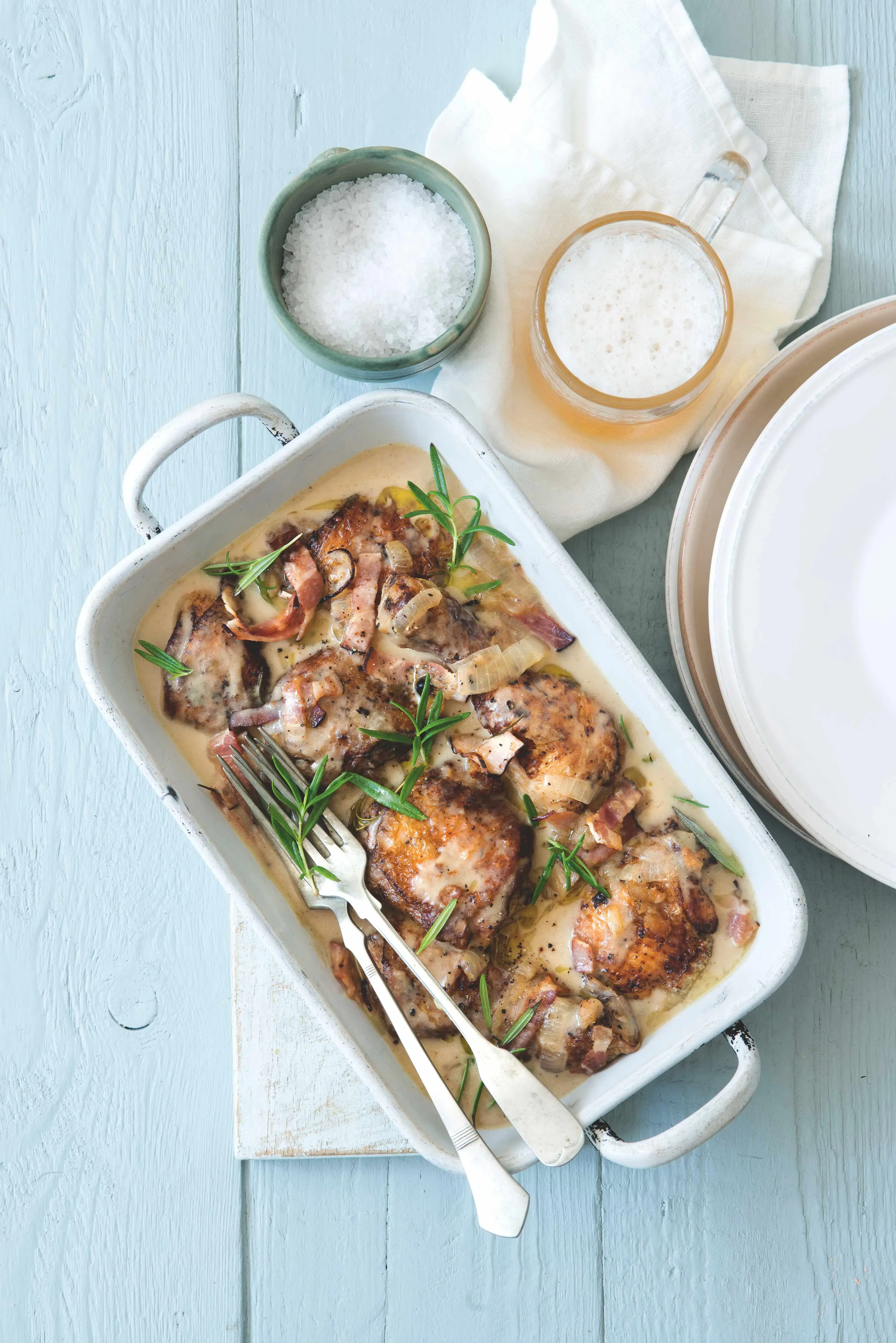 Czech Beer-Braised Chicken with Bacon and Cream Sauce