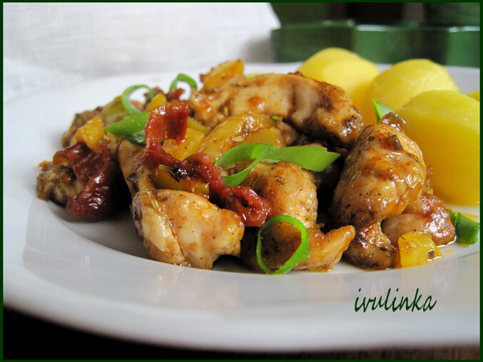 Chicken Strips with Sun-Dried Tomatoes Pan-Fried in Butter