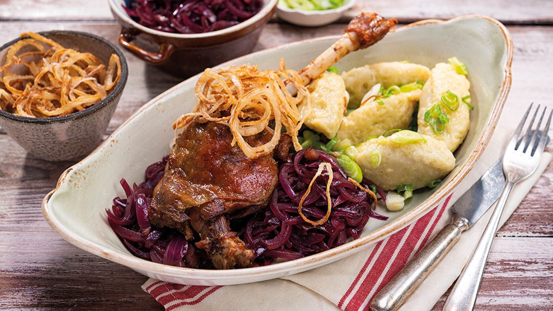 Confit Goose Legs with Onion Cabbage