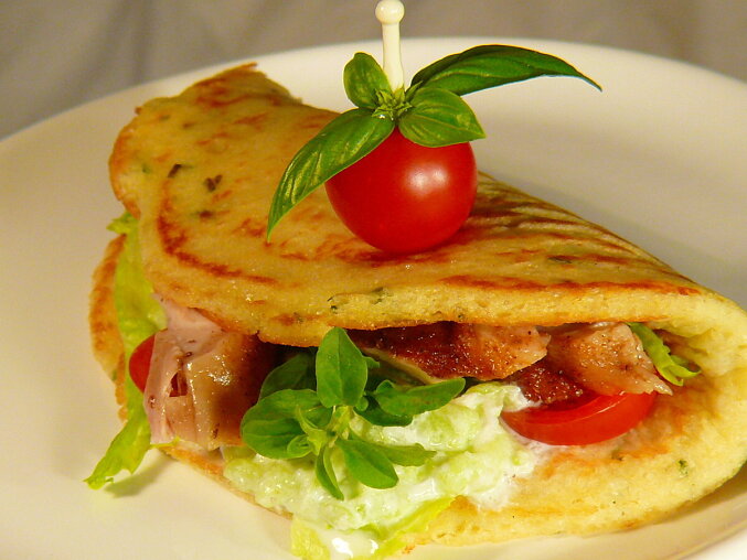 Basil Pancakes with Roast Chicken