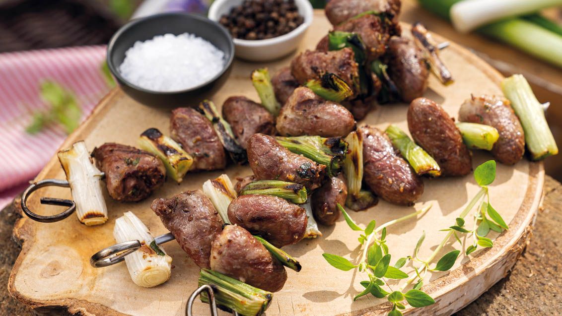 Grilled Chicken Hearts on Skewers
