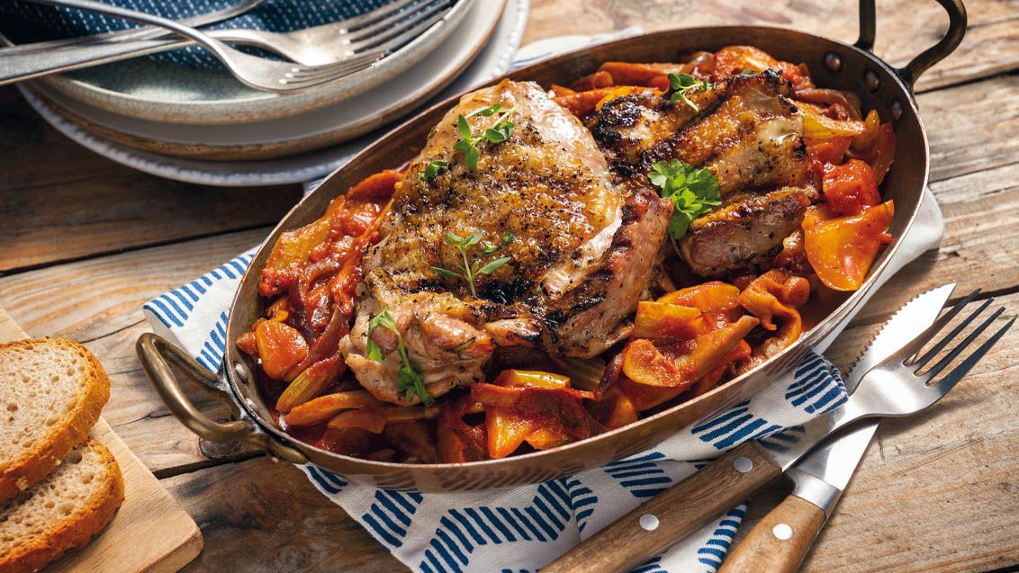 Grilled Chicken Thighs in Beer with Vegetables