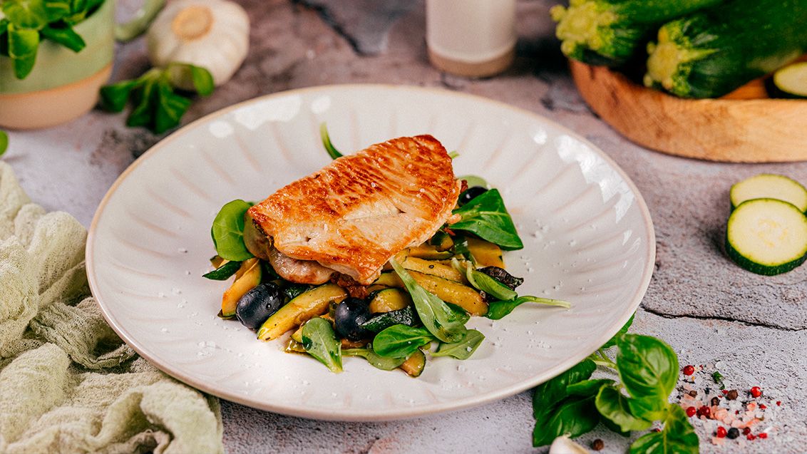 Turkey Breast Stuffed with Feta and Courgette Fries