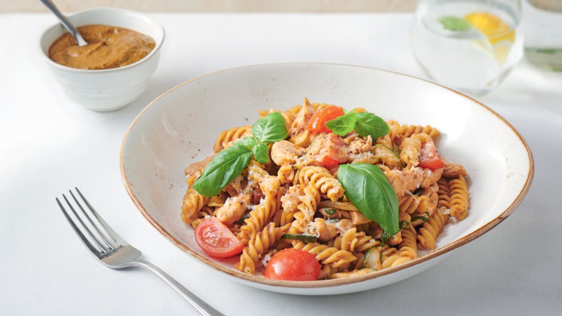 Fusilli with Chicken and Homemade Tomato Pesto
