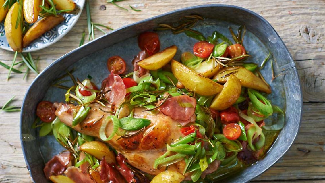 Roast Rabbit with Black Forest Ham and Potatoes