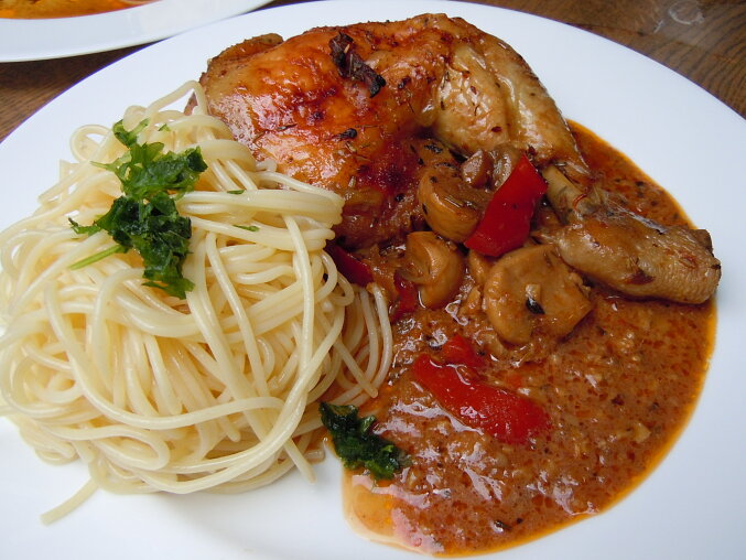Roasted Chicken with Tomatoes and Mushrooms