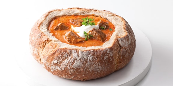 Carlsbad Goulash in a Bread Loaf