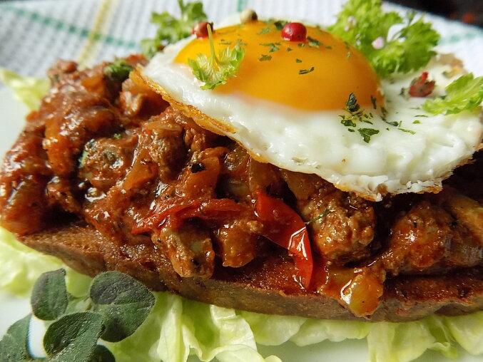 Topinka (Czech Fried Bread) with Spicy Liver Topping