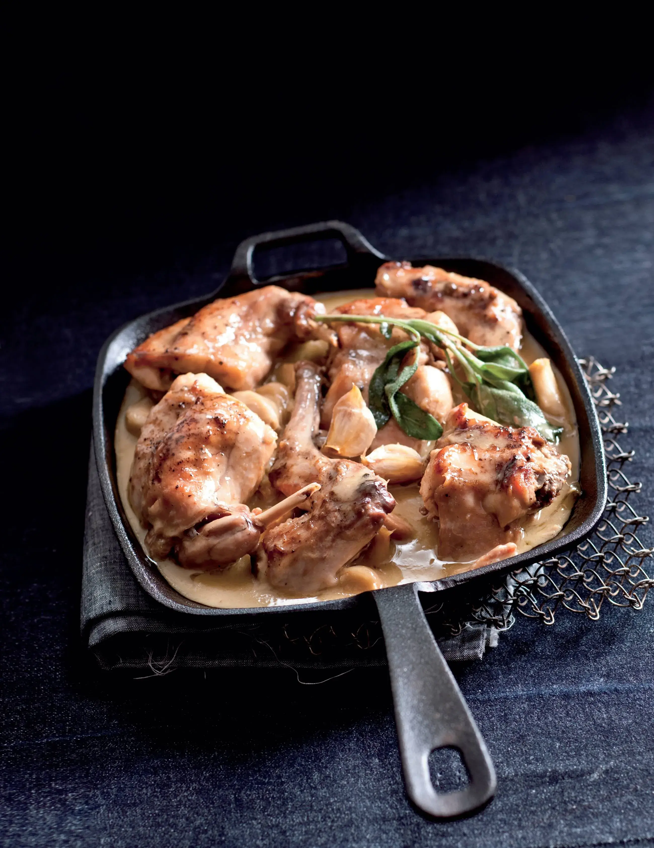 Rabbit Braised with Sage and Garlic