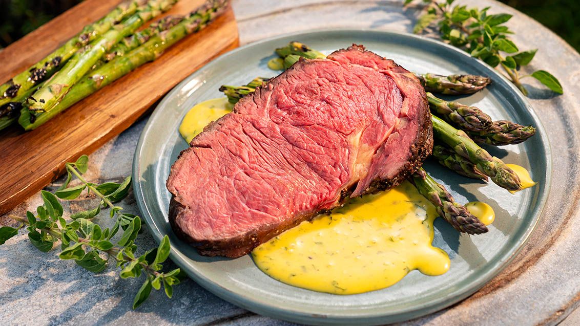 Whole Beef Ribeye with Grilled Asparagus