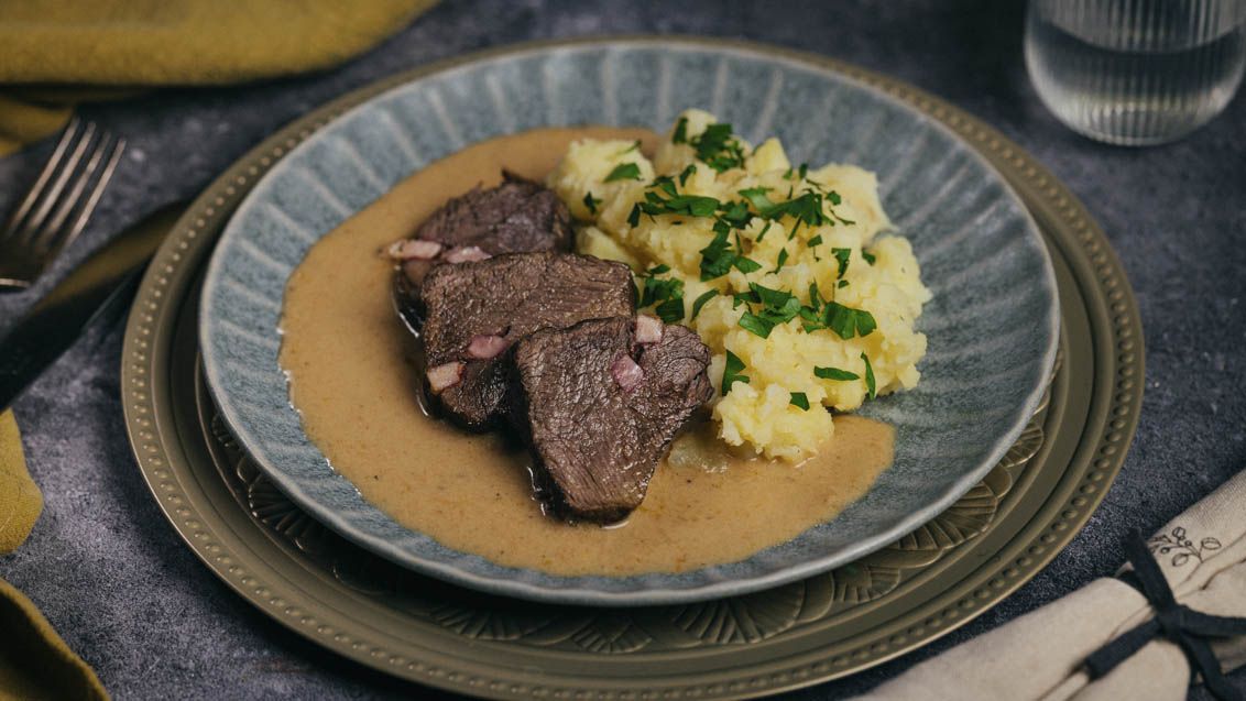 Mock Svíčková (Beef in Mustard and Honey Sauce)