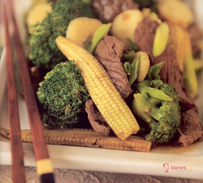 Marinated Beef with Broccoli and Baby Corn