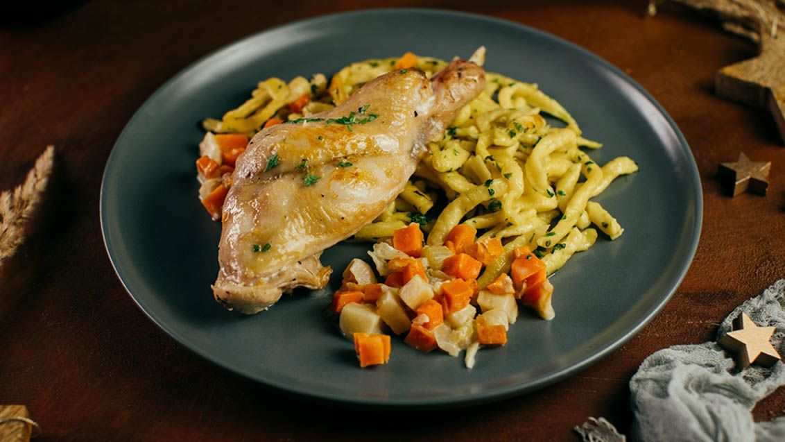 Rabbit in Cream Sauce with Pan-Fried Spätzle