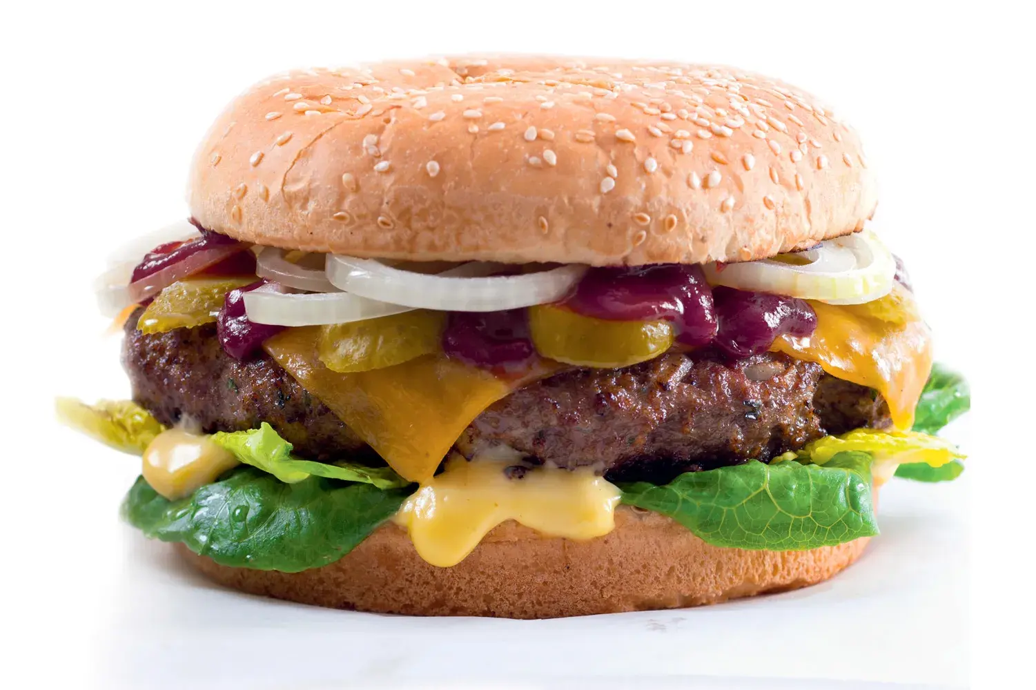 Homemade Hamburger with BBQ Sauce and Cheddar