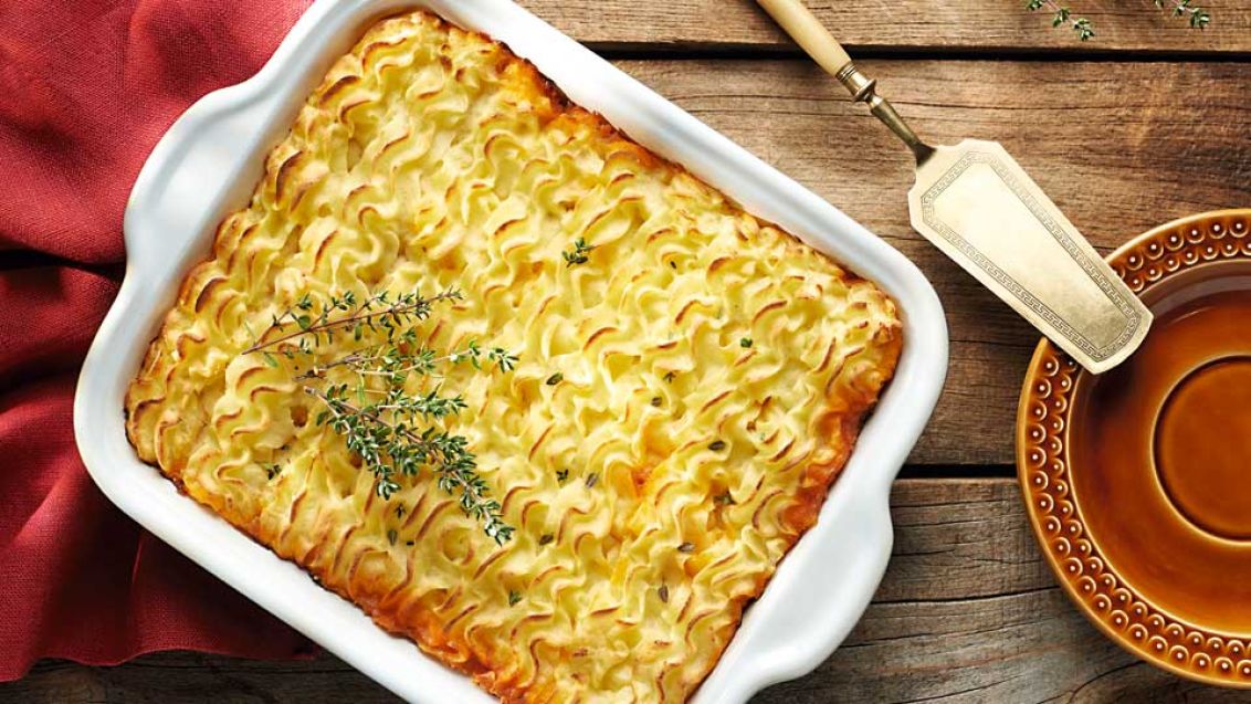 Zapečené ragú z mletého masa s bramborovou kaší