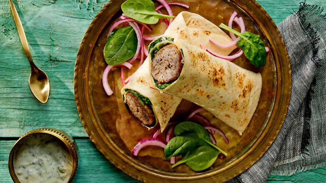 Tortillové wrapy s mletým masem a špenátem