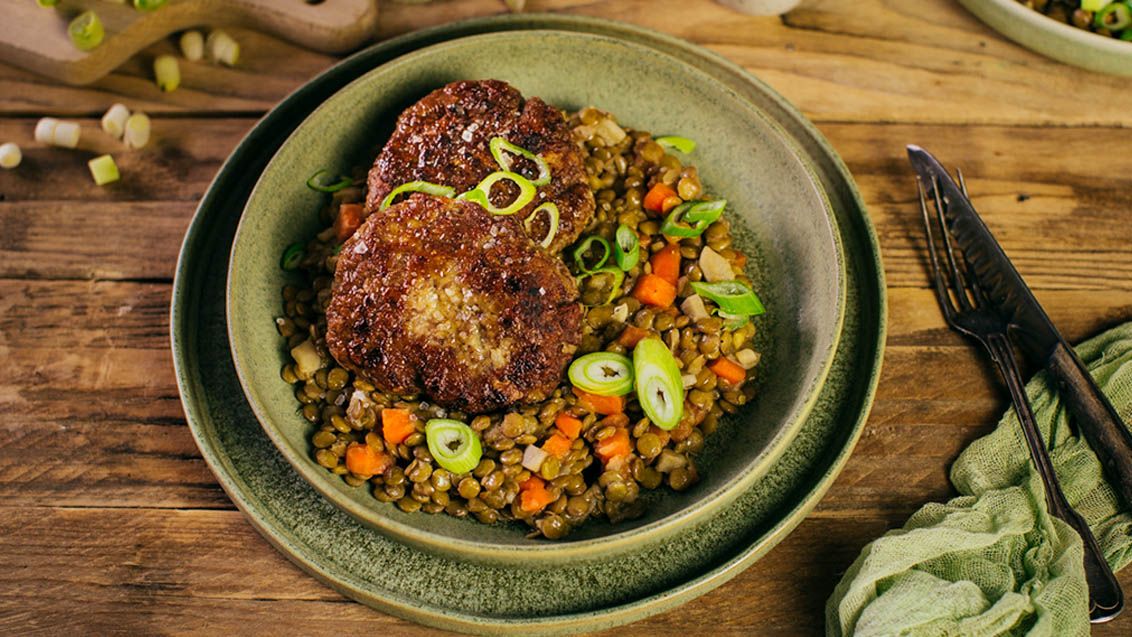 Beef Patties with Lentil Mash