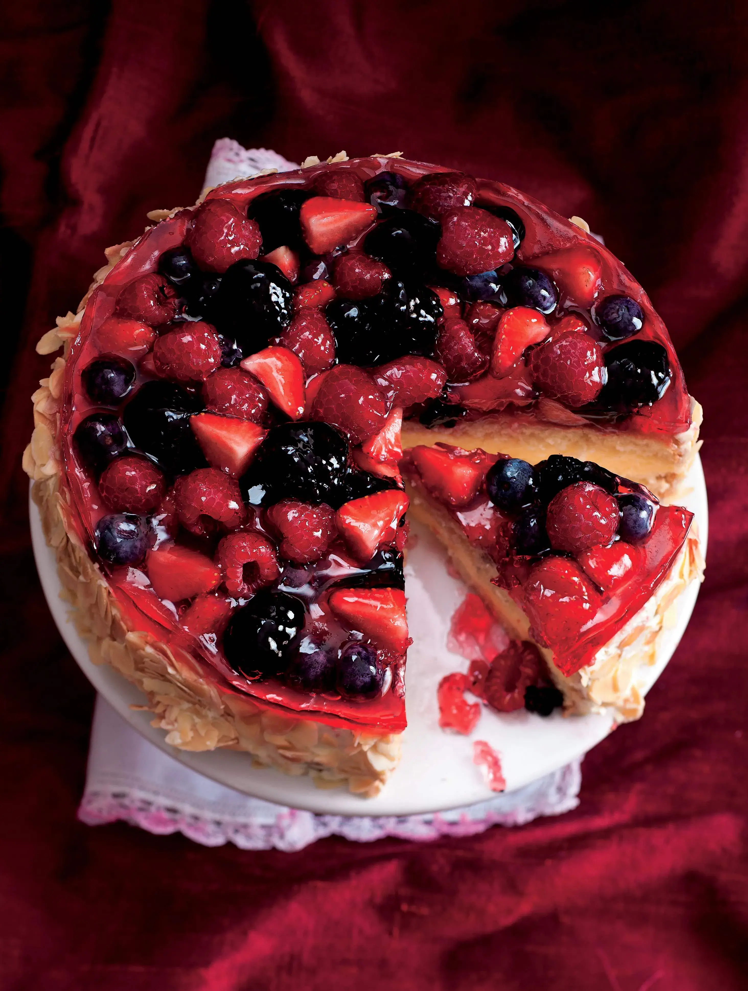 Fruit Cake with Jelly Glaze and Pudding Cream