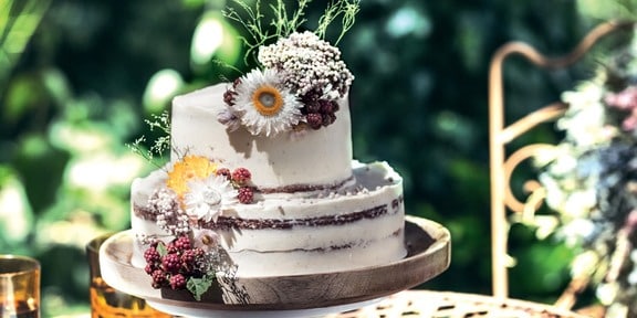 Semi-Naked Wedding Cake with Flowers