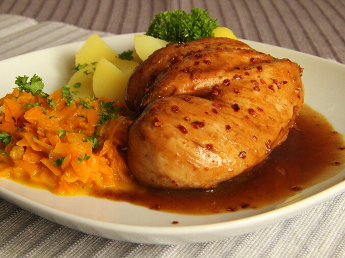 Marinated Chicken Breast with Carrot 'Cabbage'