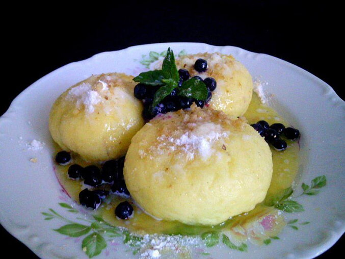 Czech Yeast Dumplings with Blueberries