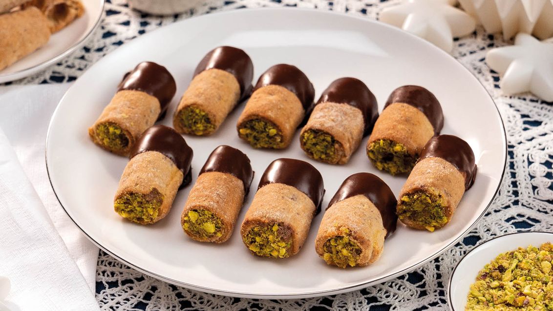 Czech Pastry Tubes with Chocolate Cream and Pistachios