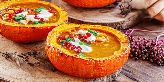 Hokkaido Pumpkin Soup in Pumpkin Bowls