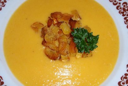 Pumpkin Soup with Potato and Pumpkin Croutons