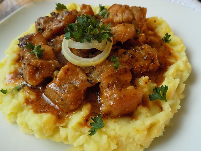 Czech Roast Pork with Fried Onions, Wholegrain Mustard and Honey
