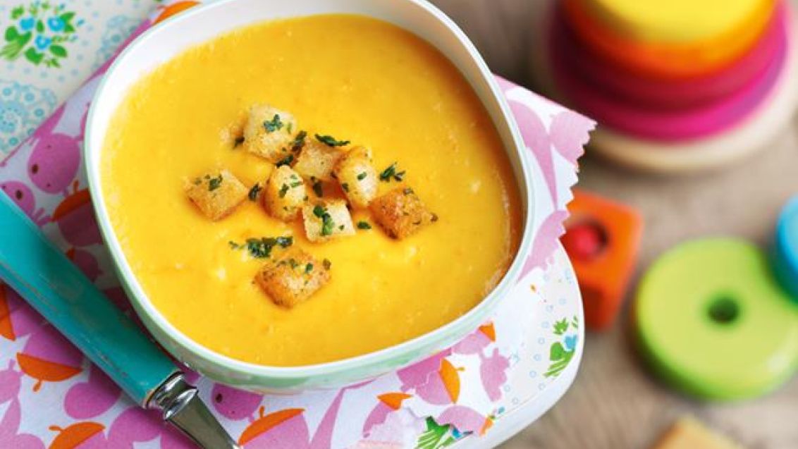 Creamy Carrot and Potato Soup with Herb Croutons