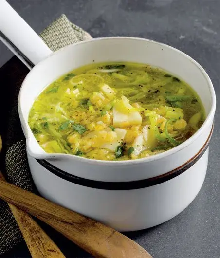 Leek and Parsnip Soup with Red Lentils