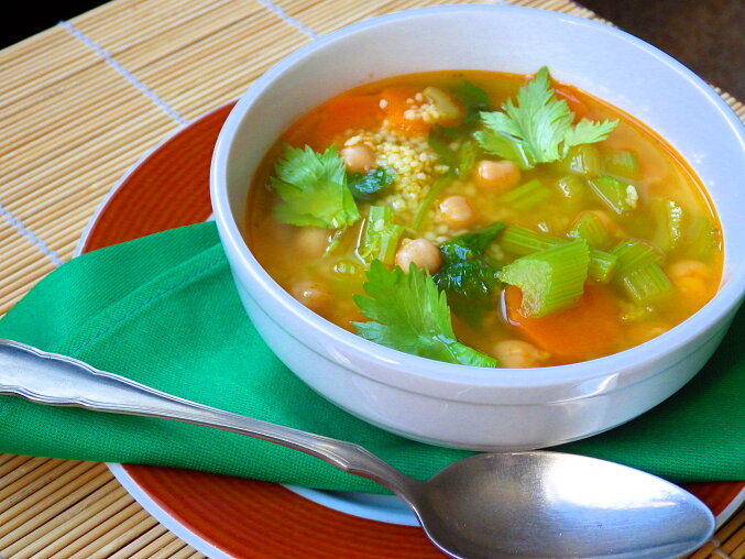 Hearty Celery Soup with Chickpeas and Couscous