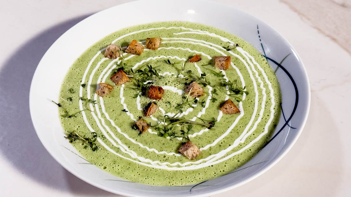 Watercress Soup with Sour Cream and Croutons
