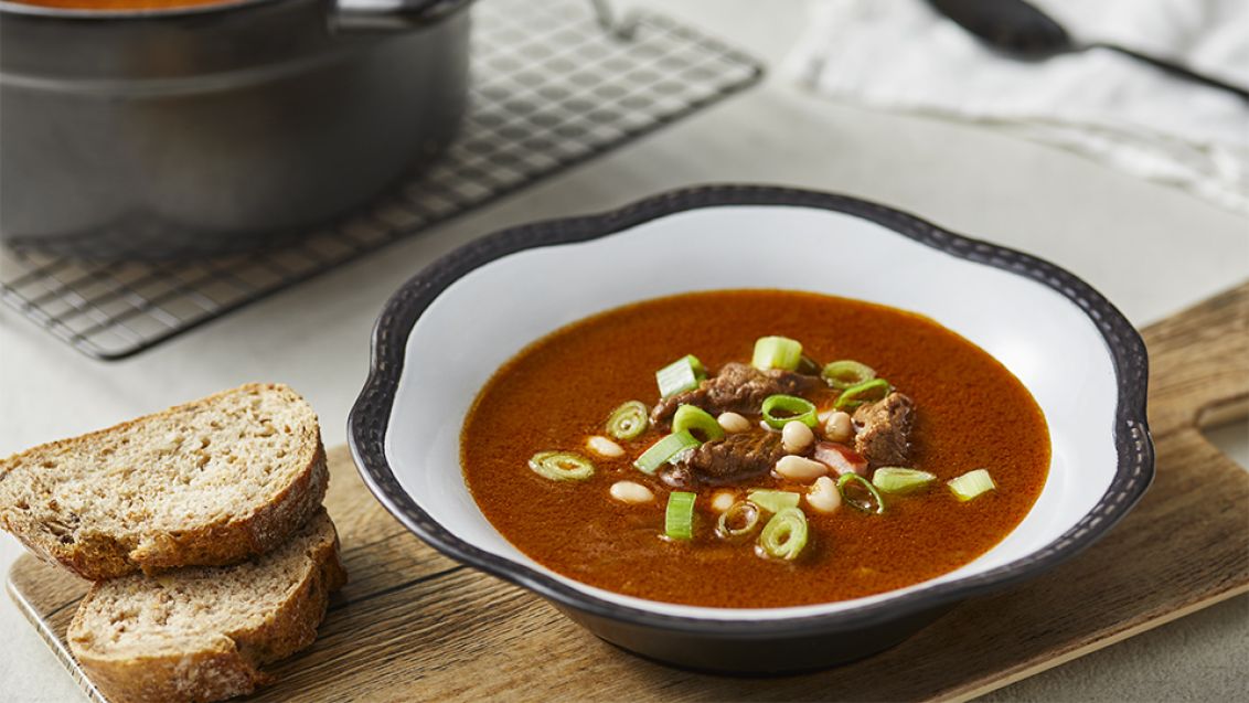 Goulash Soup with Beef, Beans and Sausage