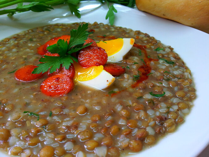 Hearty Lentil and Buckwheat Soup (Mock Czech Pig-Slaughter Soup)