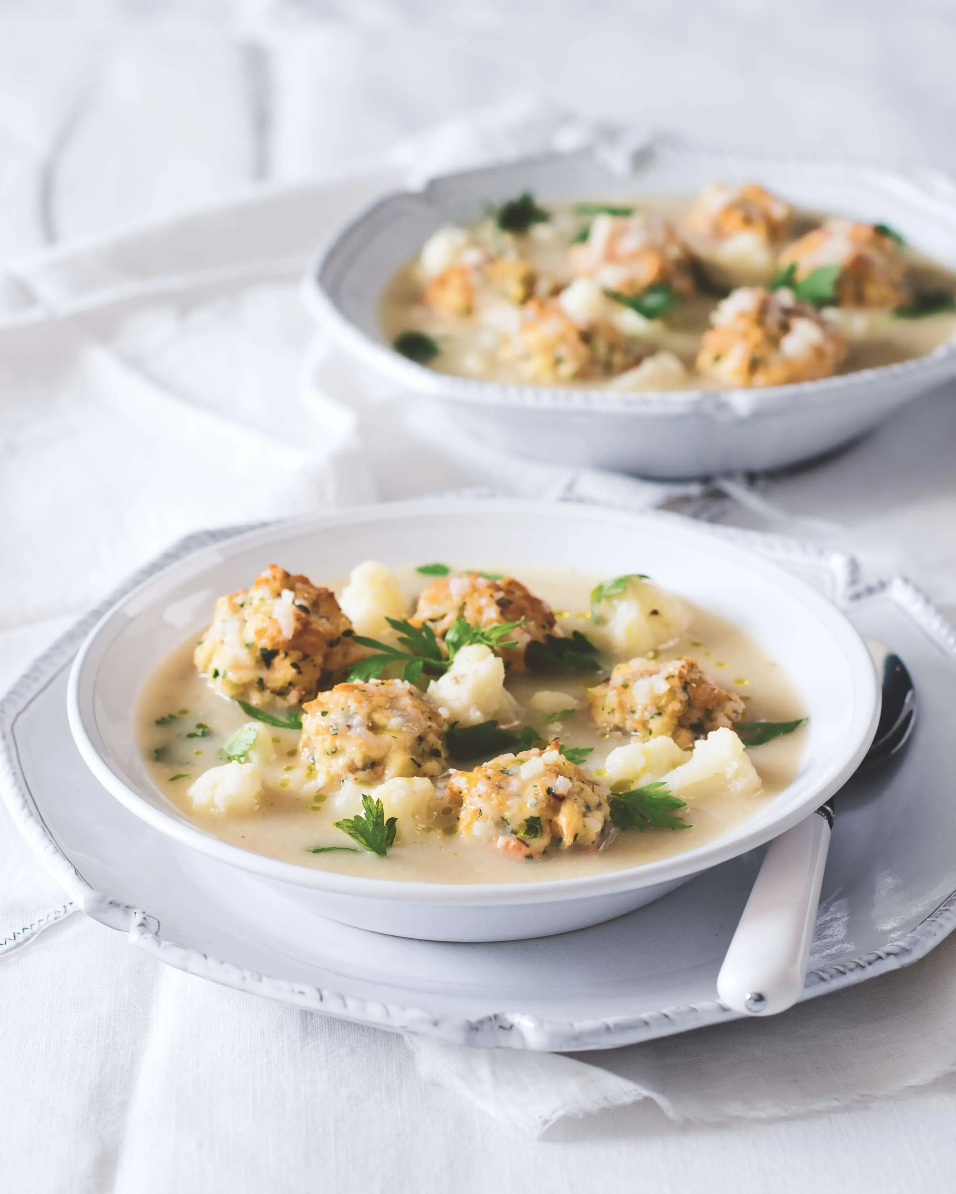 Fragrant Cauliflower Soup with Dumplings