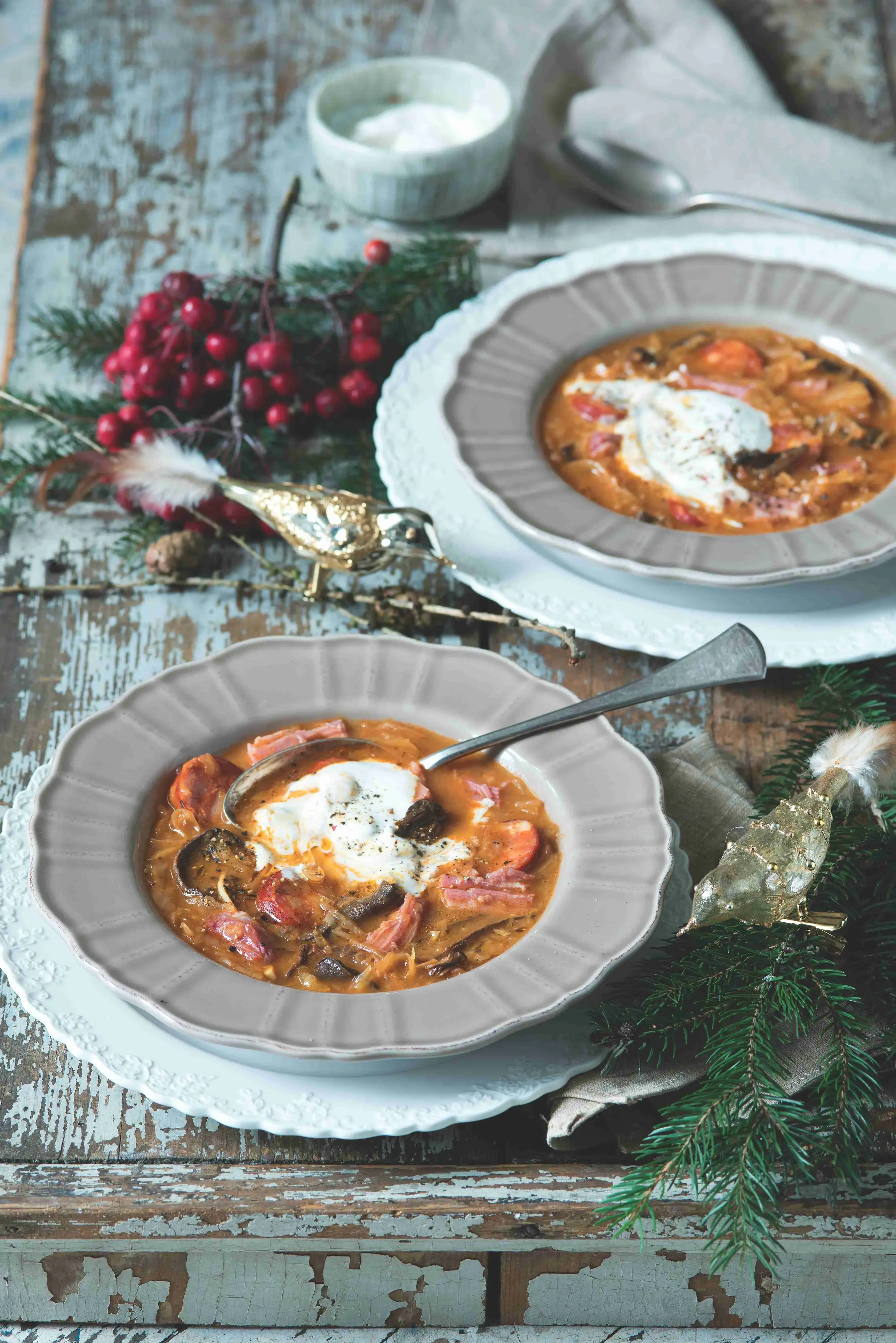 Czech Christmas Sauerkraut Soup with Smoked Meat and Sausage